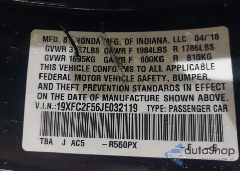 2018 Honda Civic Lx из США, поврежденный, VIN 19XFC2F56JE032119